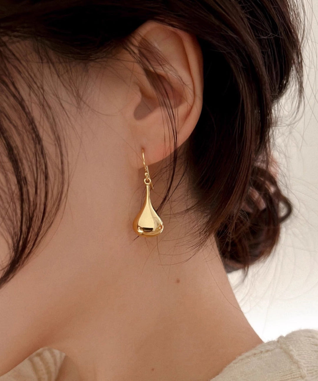 Simple Gold Copper Overgild Water Drop Drop Earrings