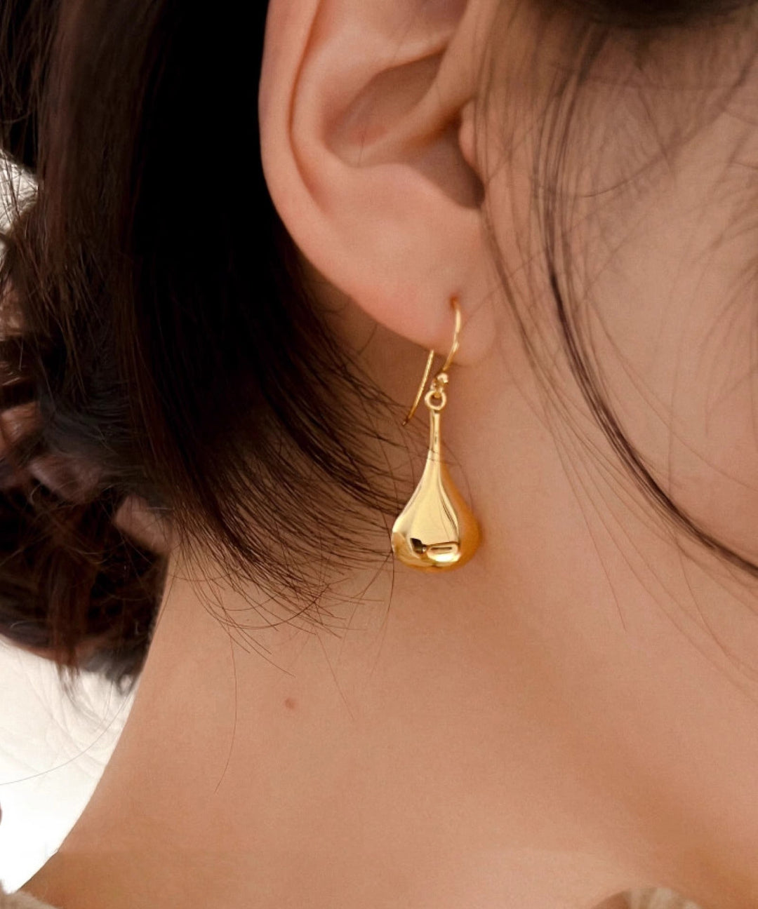 Simple Gold Copper Overgild Water Drop Drop Earrings