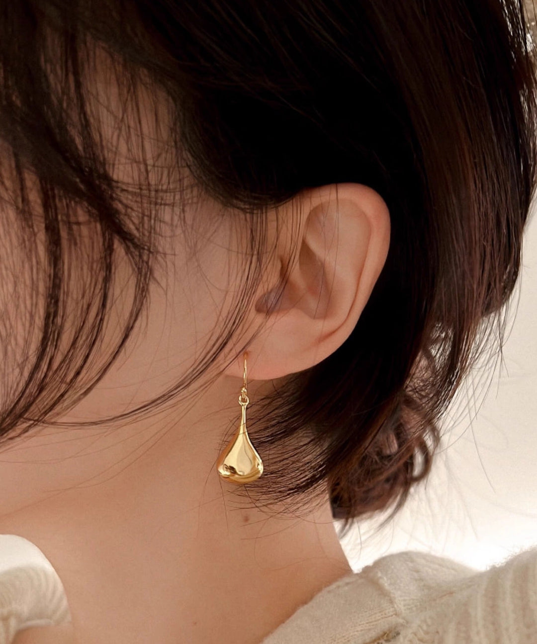 Simple Gold Copper Overgild Water Drop Drop Earrings