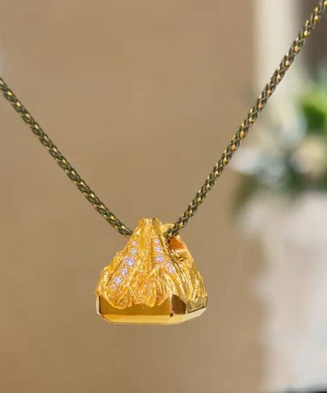 Simple Gold Copper Overgild Zircon Hill Pendant Necklace