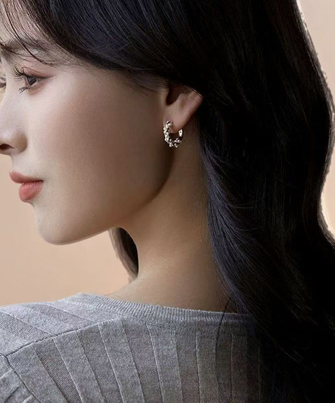 Simple Gold Sterling Silver Overgild Pearl Hoop Earrings