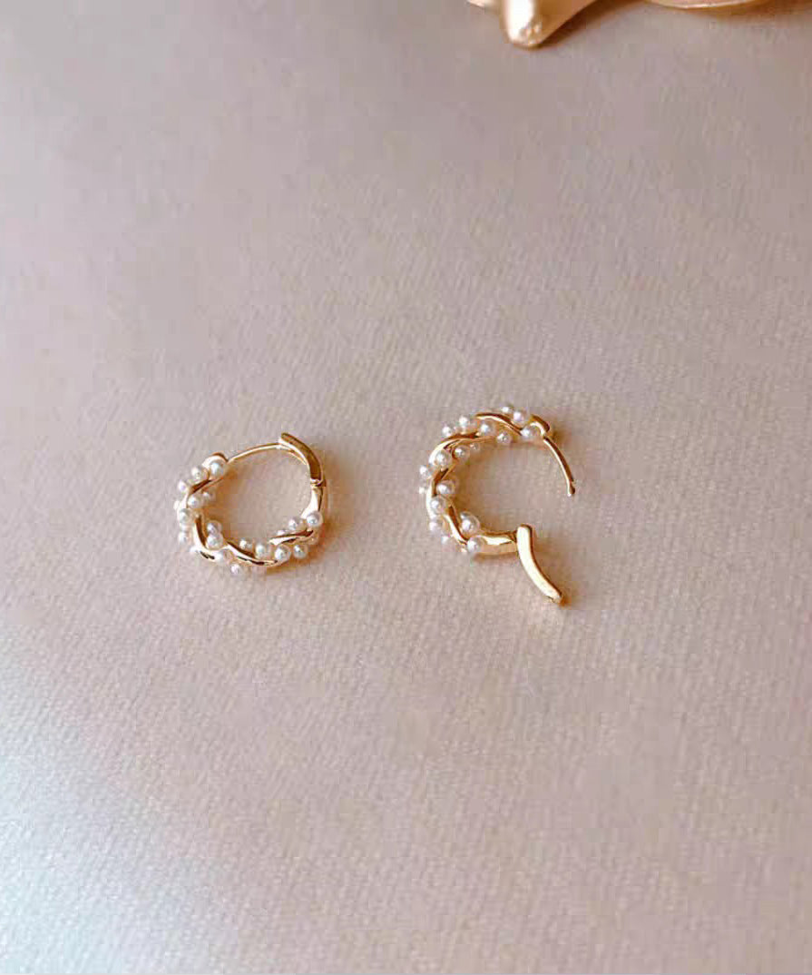 Simple Gold Sterling Silver Overgild Pearl Hoop Earrings