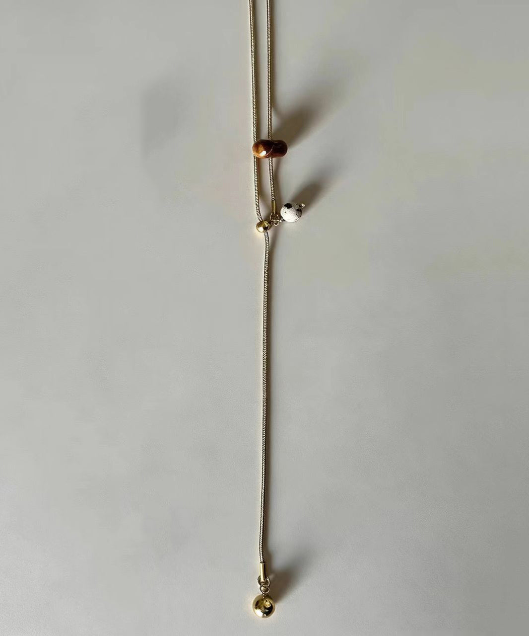Simple Gold Tiger Eye Natural Stone Titanium Steel Chain Lariat Necklace