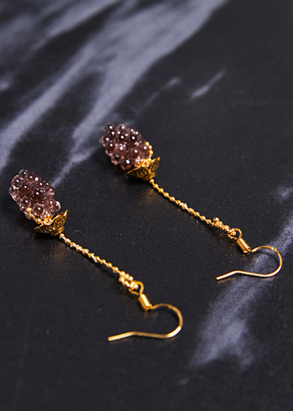 Simple Grapes Acrylic 14K Gold Long Drop Earrings