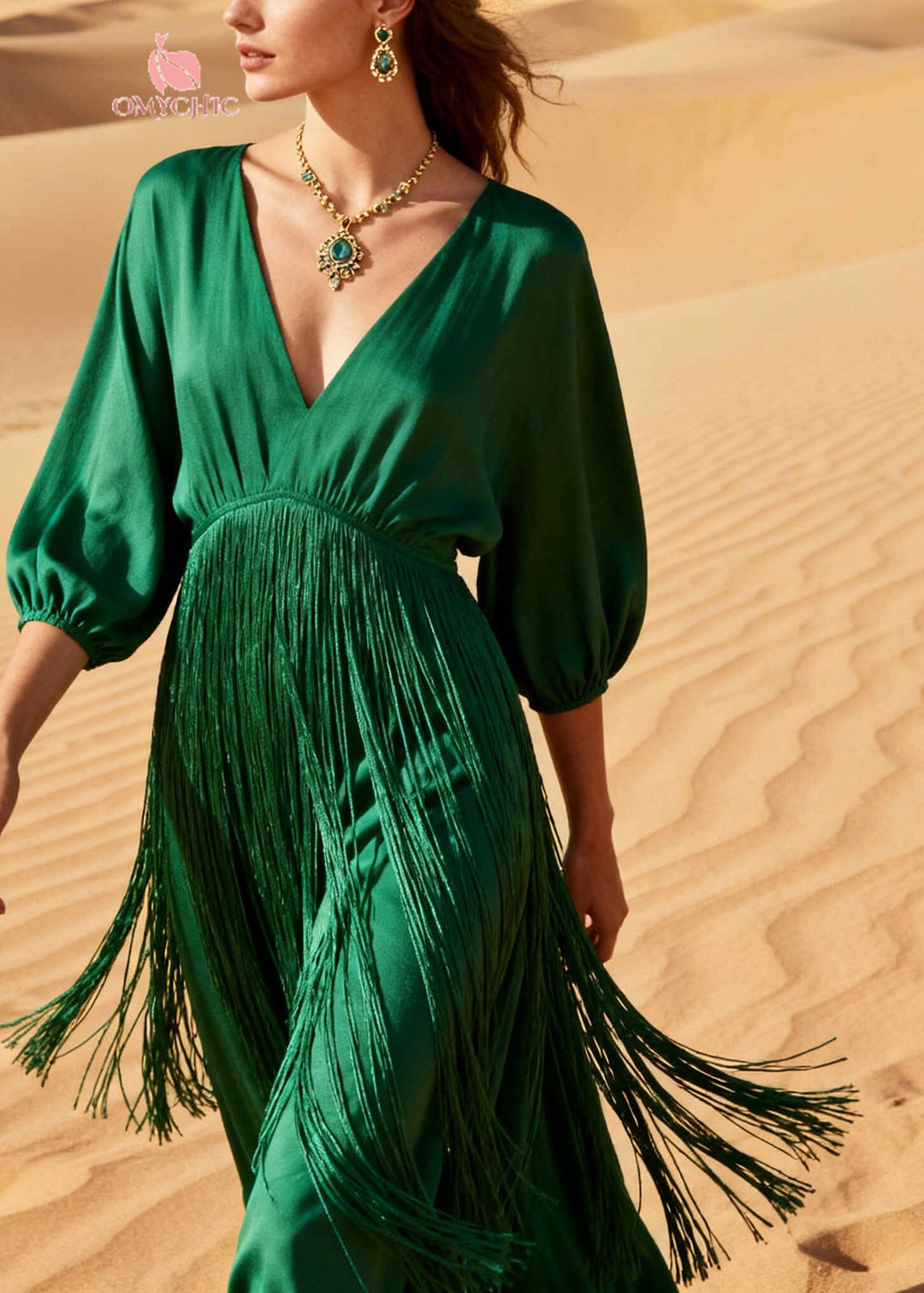 Simple Grass Green Tasseled Cotton Maxi Dresses Summer