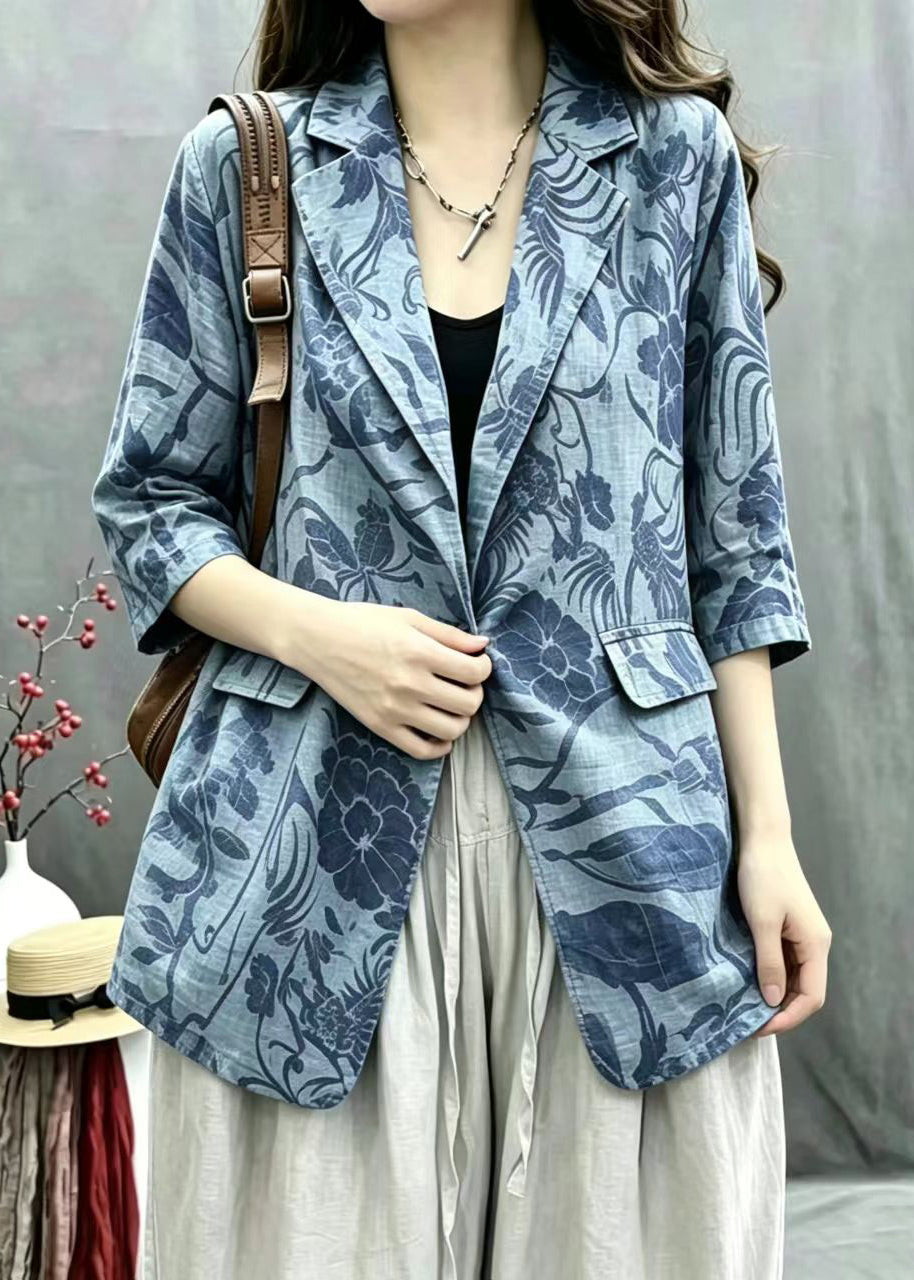 Simple Green Print Notched One Button Jacket Spring