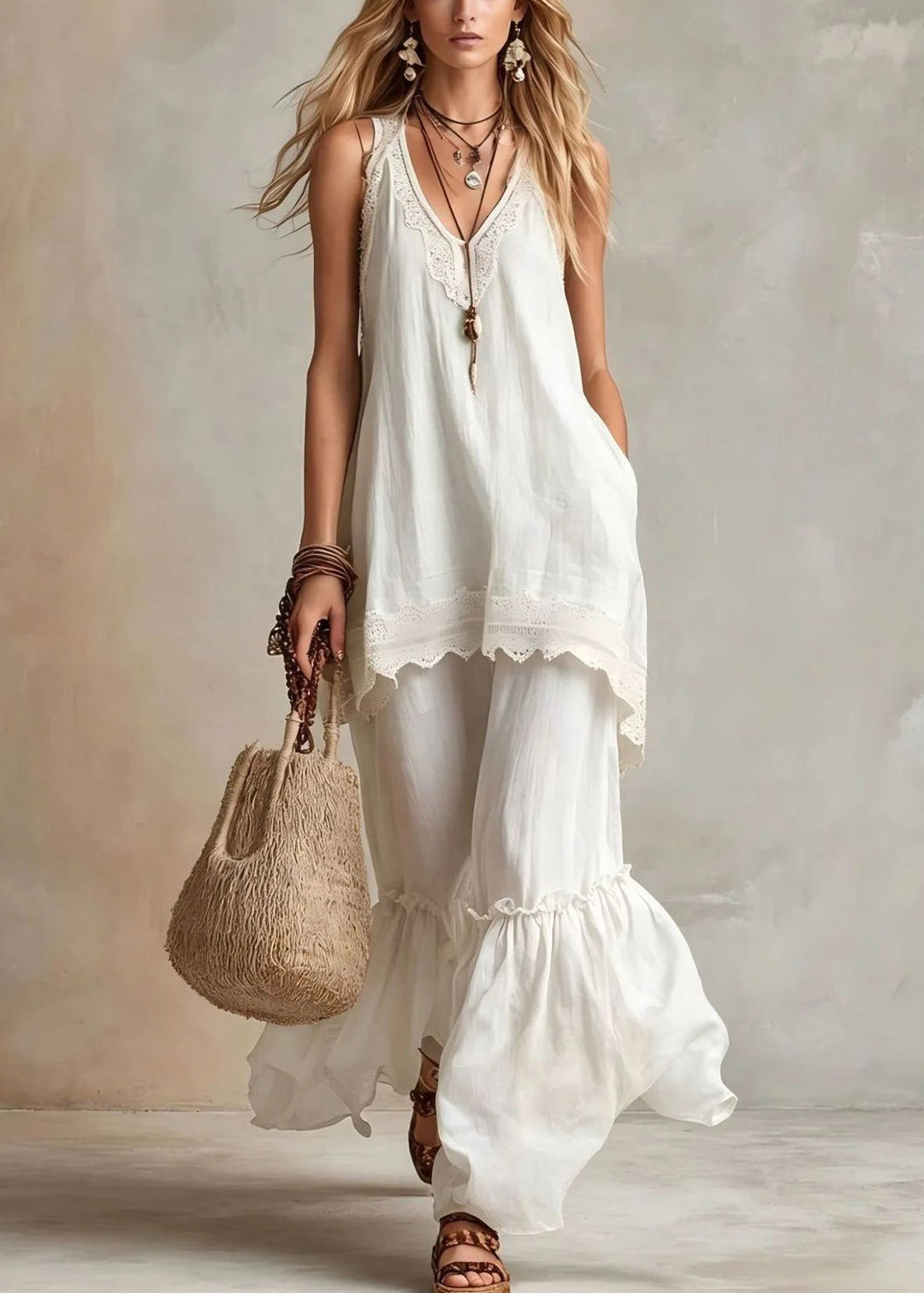 Simple Green V Neck T Shirts And Pants Two Piece Set Sleeveless
