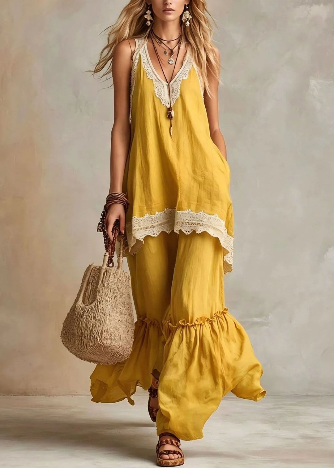 Simple Green V Neck T Shirts And Pants Two Piece Set Sleeveless