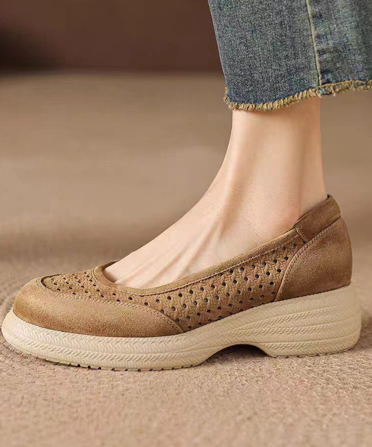 Simple Grey Faux Leather Flats Hollow Out Flat Shoes