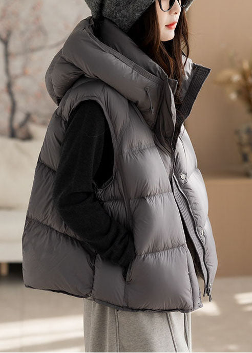 Simple Grey Hooded Warm Fine Cotton Filled Parkaer Winter