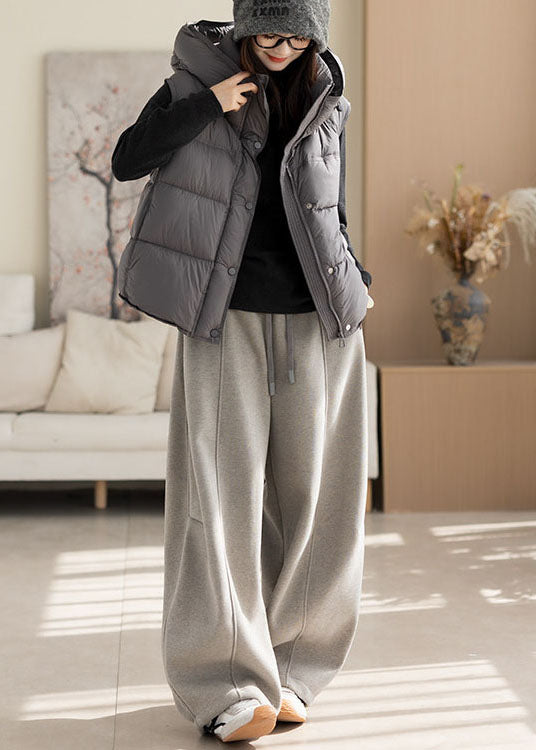 Simple Grey Hooded Warm Fine Cotton Filled Parkaer Winter