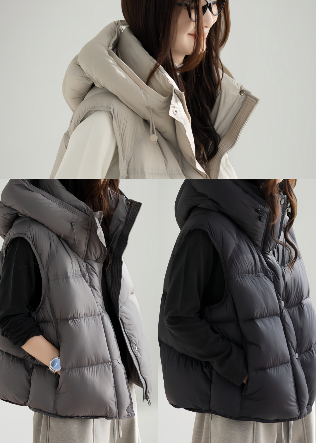 Simple Grey Hooded Warm Fine Cotton Filled Parkaer Winter