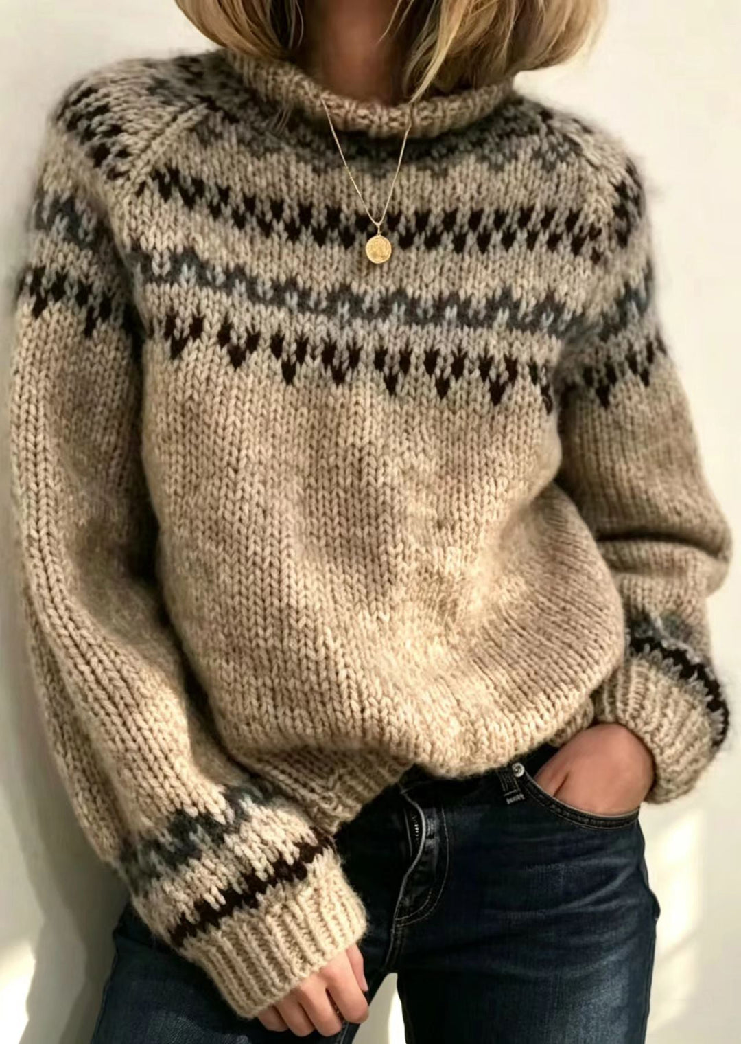 Simple Grey Mock Neck Knit Pullover Fall