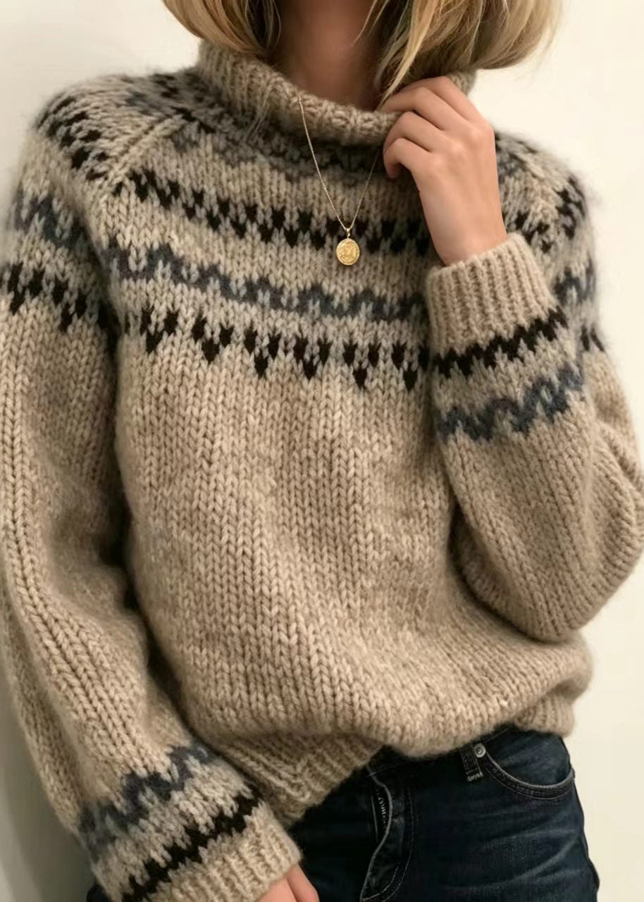 Simple Grey Mock Neck Knit Pullover Fall