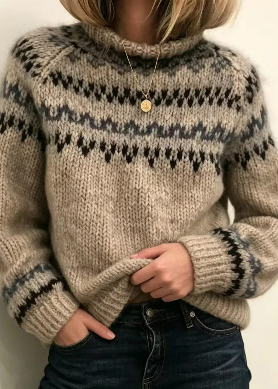 Simple Grey Mock Neck Knit Pullover Fall