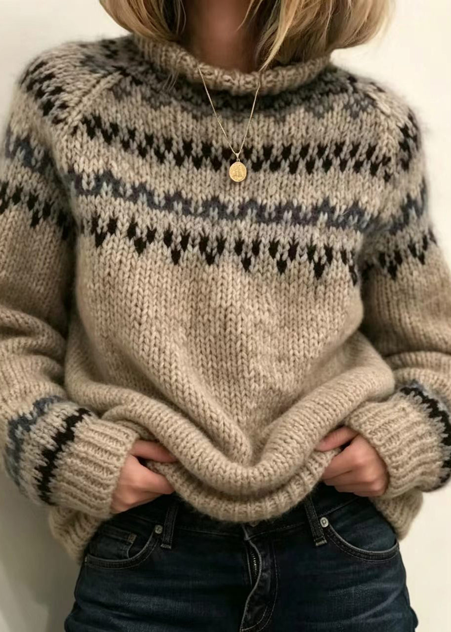 Simple Grey Mock Neck Knit Pullover Fall