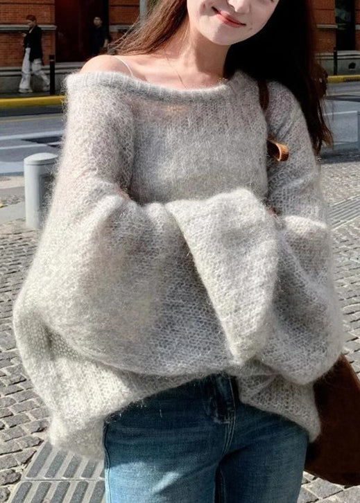 Simple Grey O-Neck Cozy Knit Sweater Winter