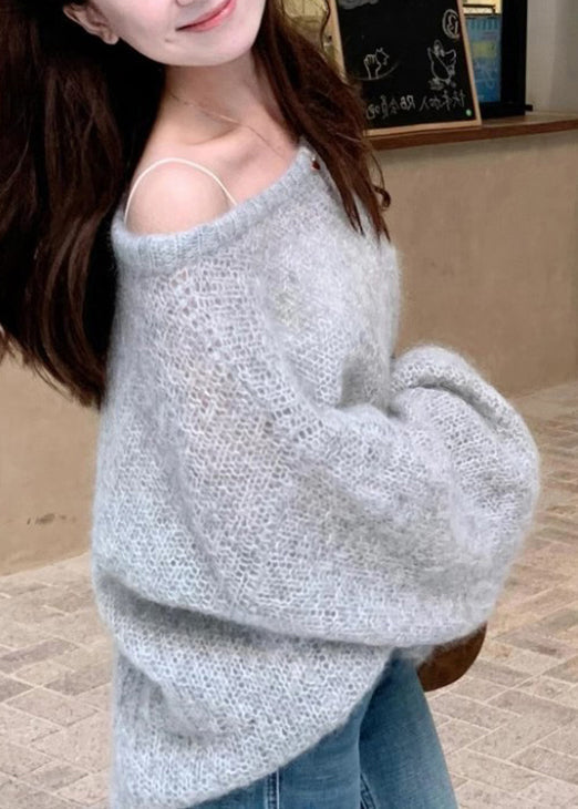 Simple Grey O-Neck Cozy Knit Sweater Winter
