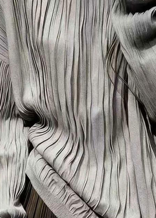 Simple Grey O Neck Wrinkled Solid Cotton T Shirts Spring