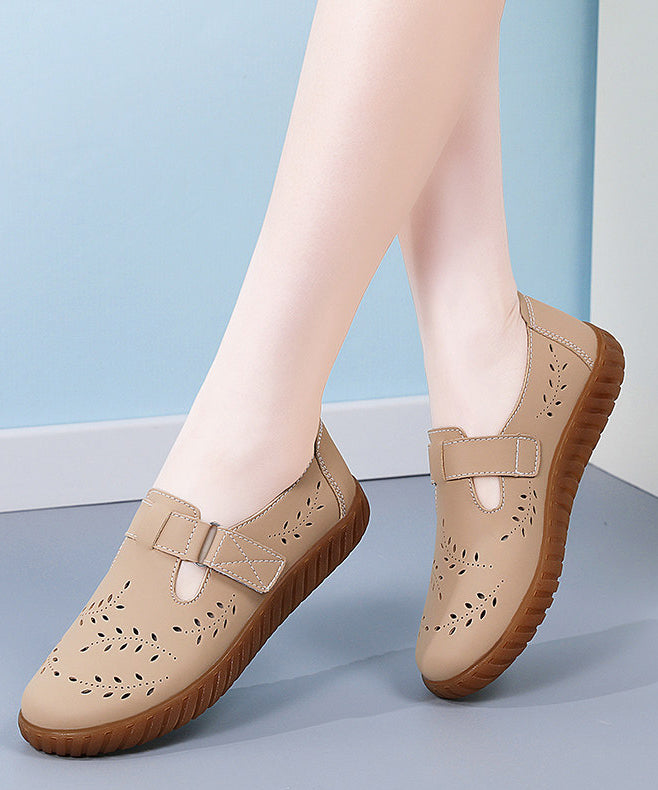 Simple Hollow Out Flat Feet Shoes White Cowhide Leather