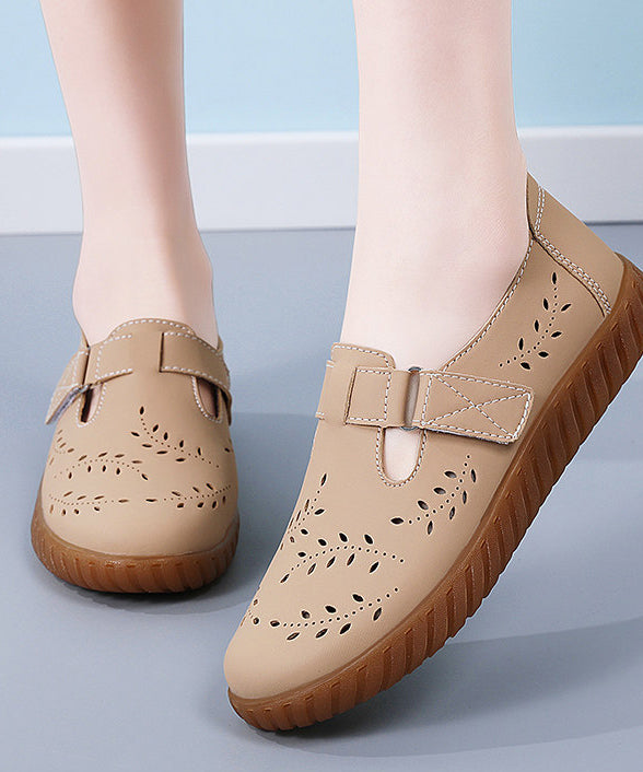 Simple Hollow Out Flat Feet Shoes White Cowhide Leather