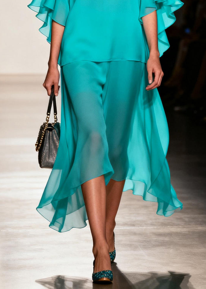 Simple Lake Green Oversized Patchwork Chiffon Fake Two Piece Dresses Summer