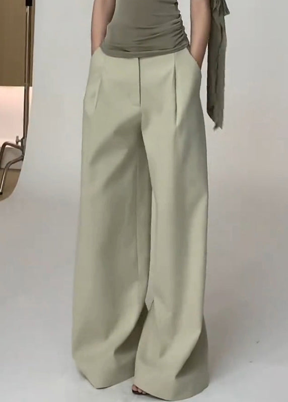 Simple Light Green Pockets High Waist Spandex Wide Leg Pants Fall