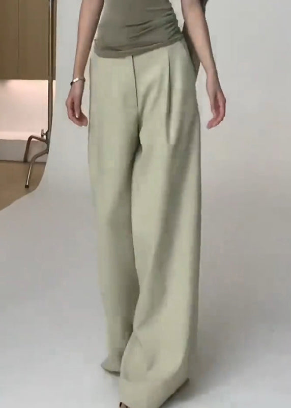 Simple Light Green Pockets High Waist Spandex Wide Leg Pants Fall