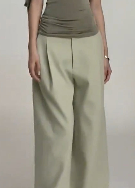 Simple Light Green Pockets High Waist Spandex Wide Leg Pants Fall