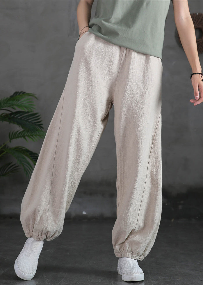 Simple Linen Pockets Elastic Waist Cotton Pants Spring - Omychic