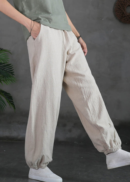 Simple Linen Pockets Elastic Waist Cotton Pants Spring - Omychic