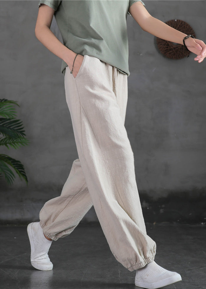Simple Linen Pockets Elastic Waist Cotton Pants Spring - Omychic
