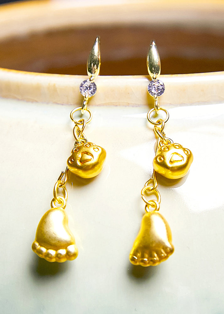 Simple Little Feet 14K Gold Drop Earrings - Omychic