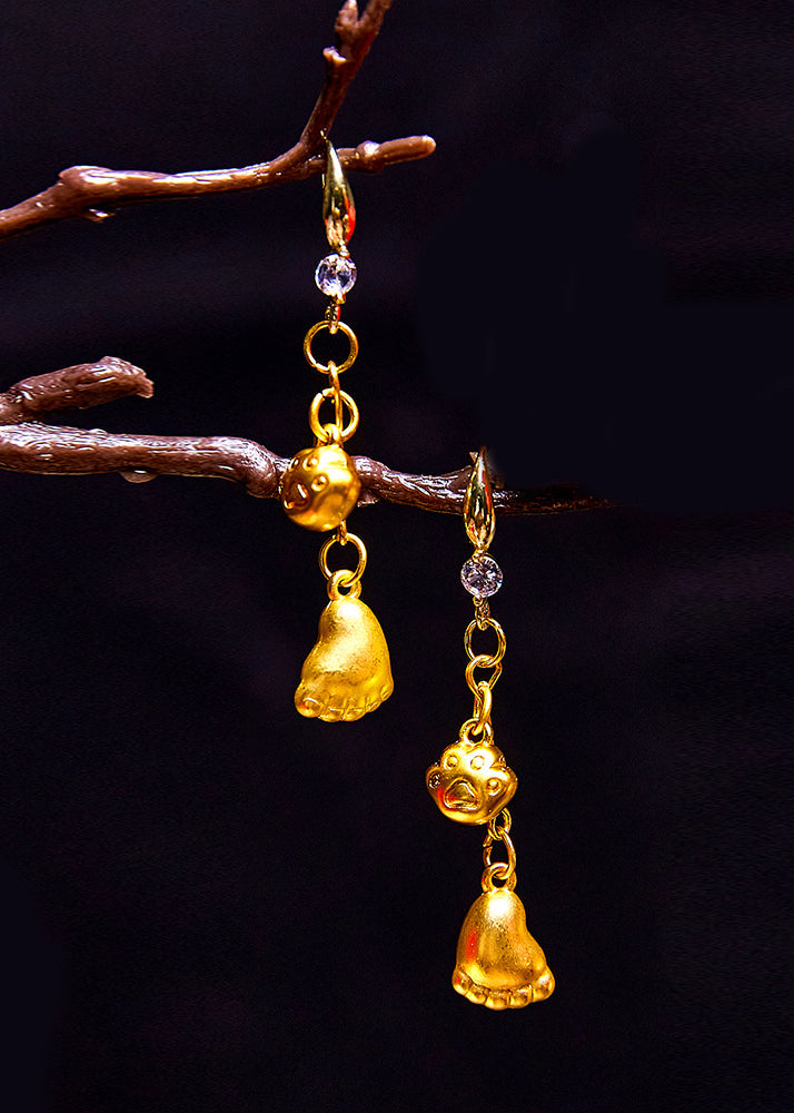 Simple Little Feet 14K Gold Drop Earrings - Omychic