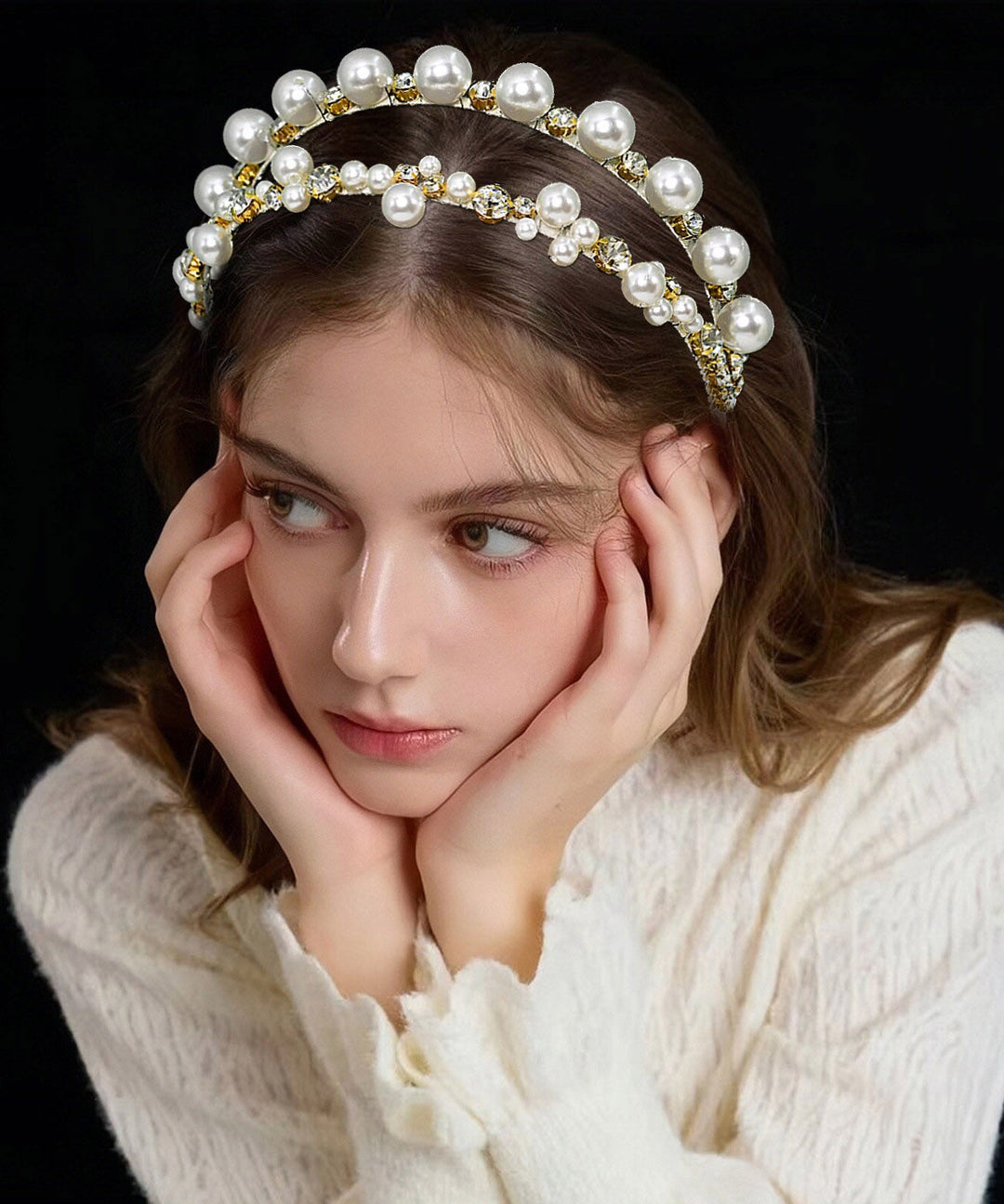 Simple Milky White Acrylic Zircon Pearl HairPiece