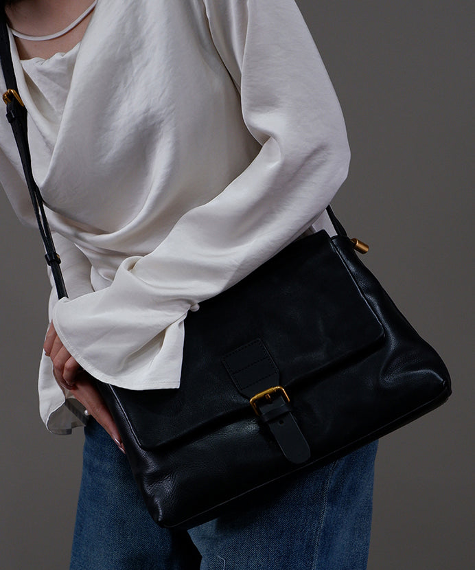 Simple Mulberry Solid Durable Leather Versatile Messenger Bag