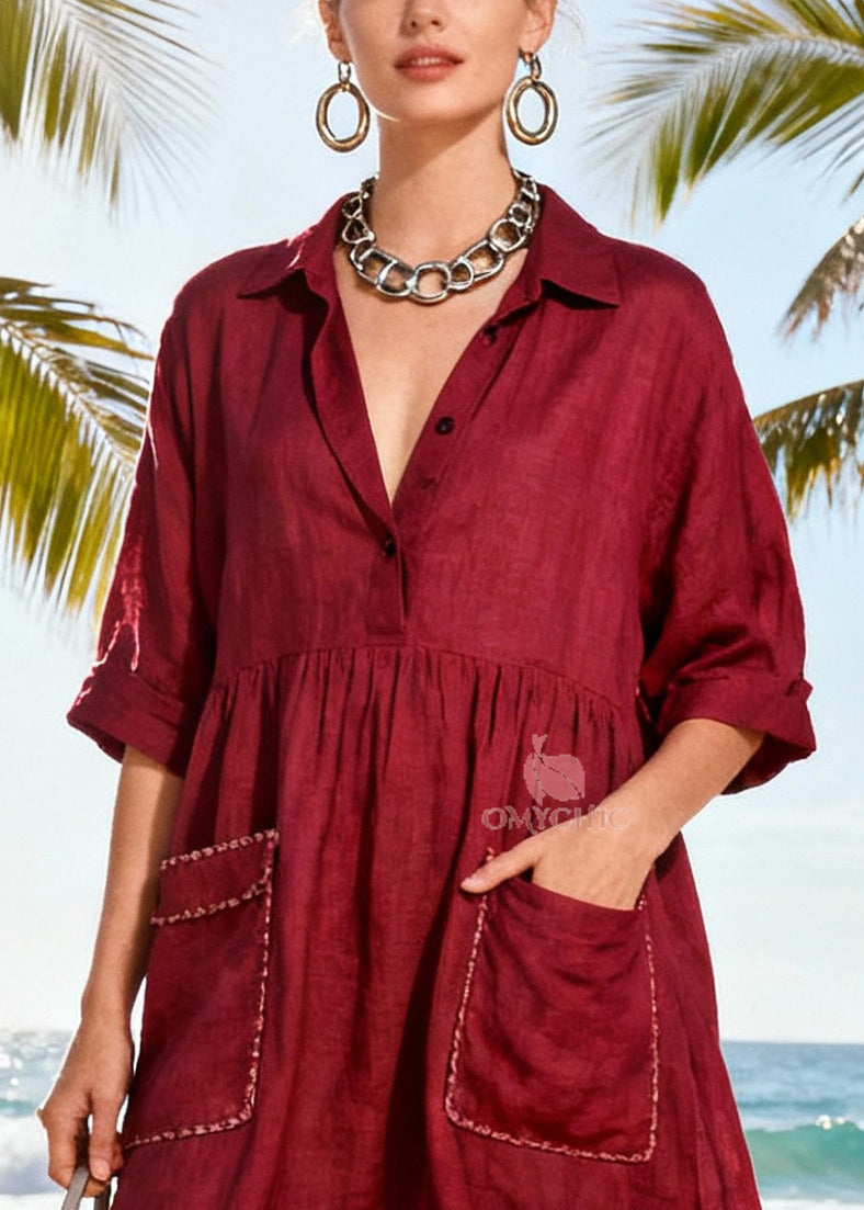 Simple Mulberry Tasseled Pockets Cotton Party Dress Summer