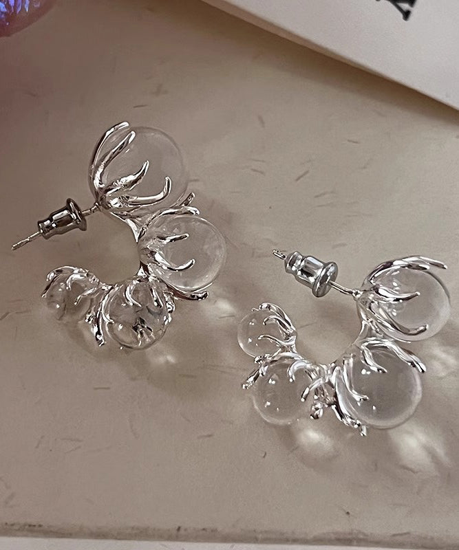 Simple Nude Copper Overgild Crystal Hoop Earrings