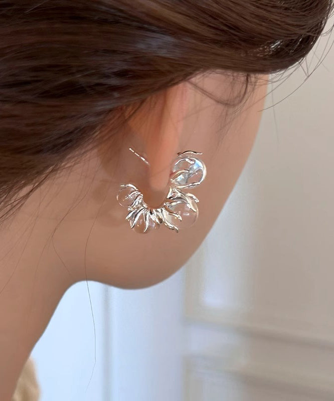 Simple Nude Copper Overgild Crystal Hoop Earrings