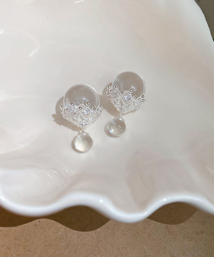Simple Nude Copper Zircon Glass Bead Drop Earrings