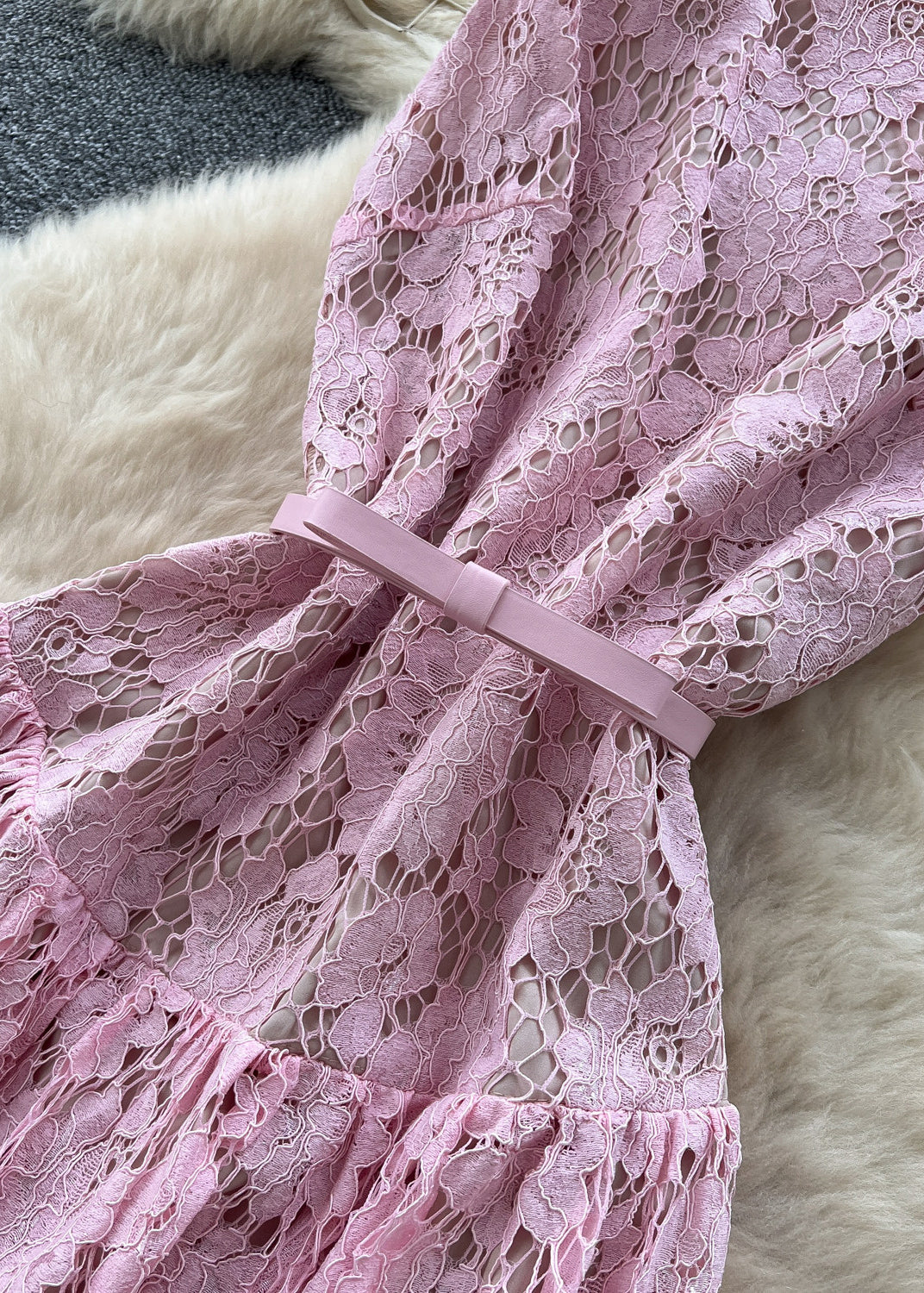 Simple Pink Exra Large Hem Lace Holiday Dress Summer