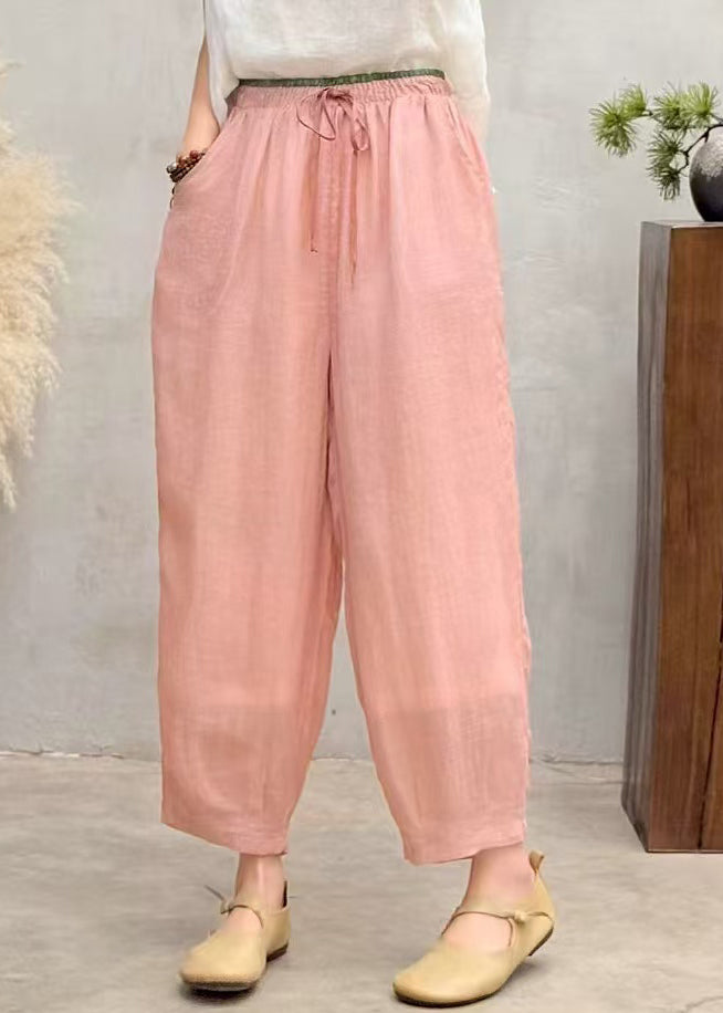 Simple Pink Oversized Linen Harem Pants Trousers Summer
