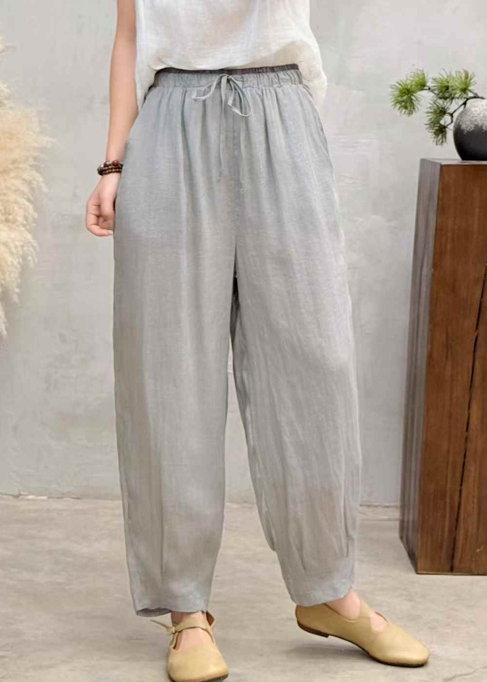 Simple Pink Oversized Linen Harem Pants Trousers Summer
