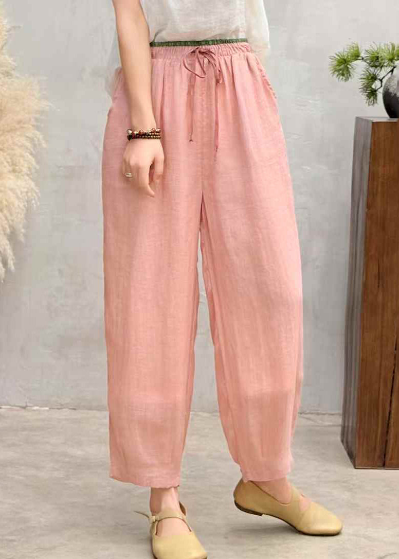 Simple Pink Oversized Linen Harem Pants Trousers Summer
