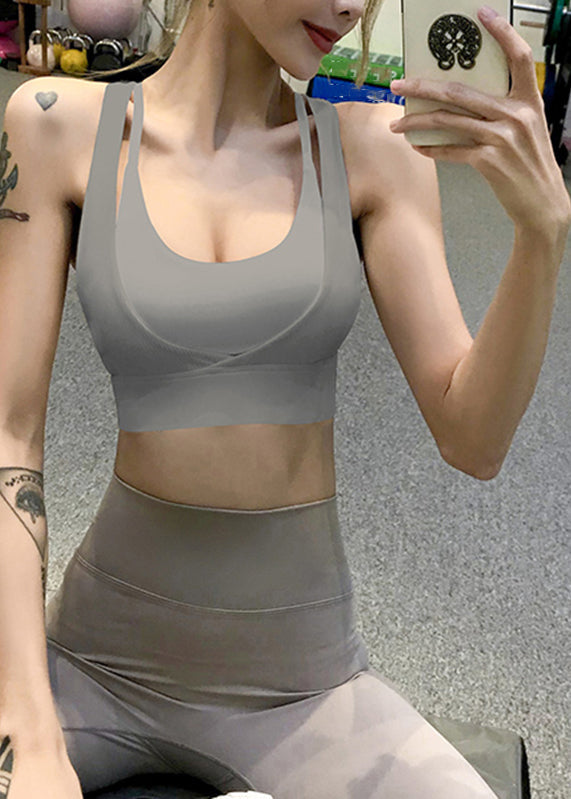 Simple Pink U Neck Patchwork Bra Crop Top