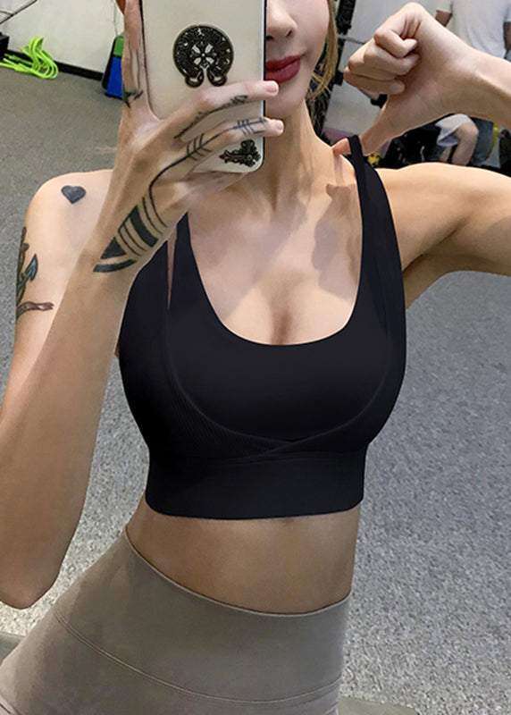 Simple Pink U Neck Patchwork Bra Crop Top