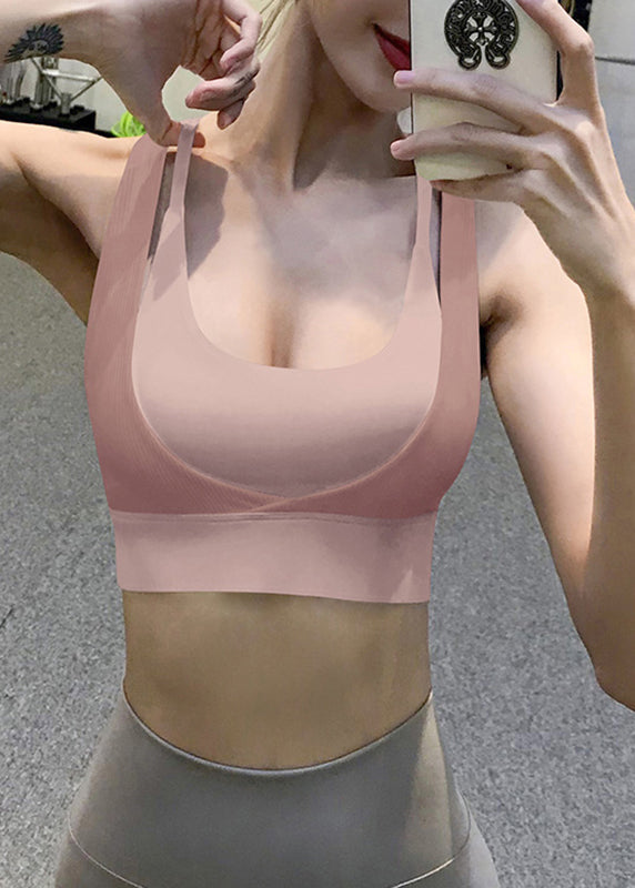 Simple Pink U Neck Patchwork Bra Crop Top