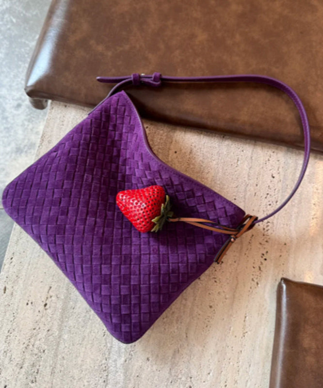 Simple Purple Weave Solid Durable Fine Suede Women Handbag