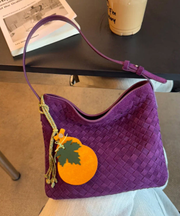 Simple Purple Weave Solid Durable Fine Suede Women Handbag