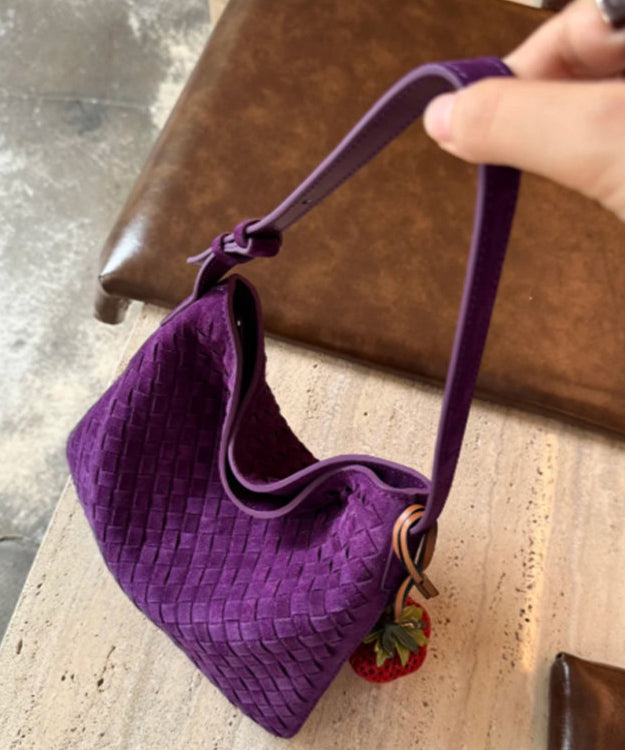 Simple Purple Weave Solid Durable Fine Suede Women Handbag
